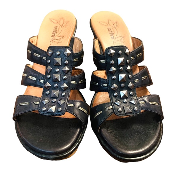 Umberto Raffini Studded & Embellished Wedge Sandals in Black Leather sz 8 - Picture 2 of 13